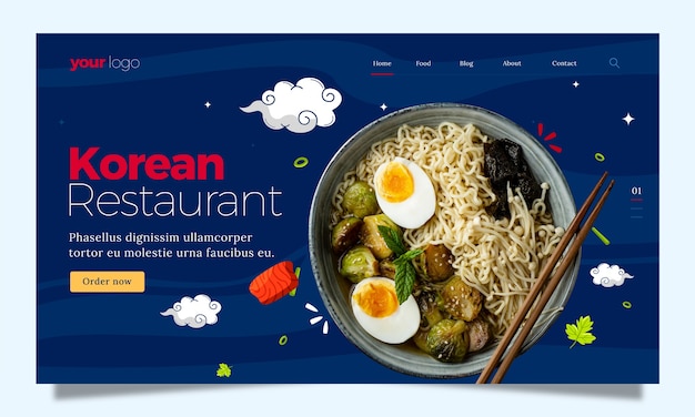 Нарисованная вручную целевая страница корейского ресторана