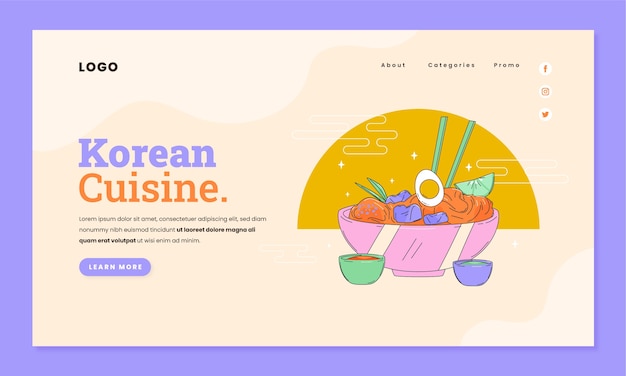 Free vector hand drawn korean restaurant landing page