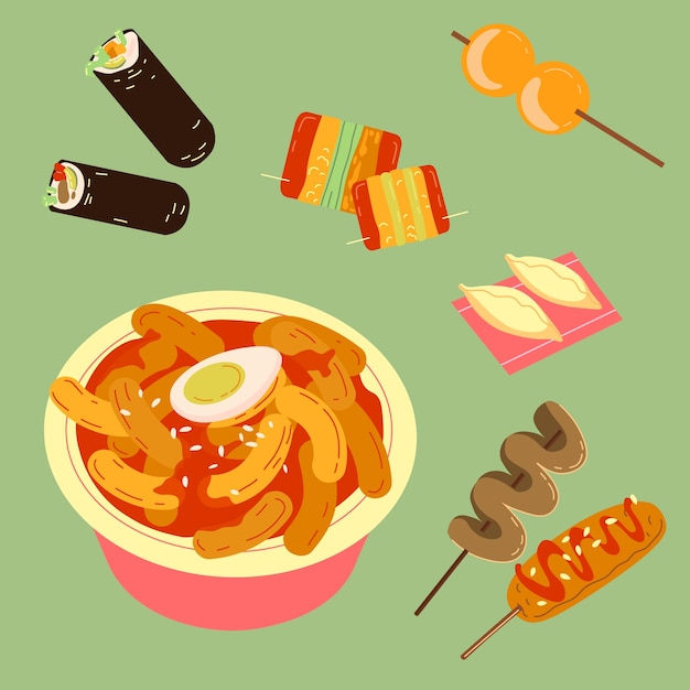 Free vector hand drawn korean street food element collection