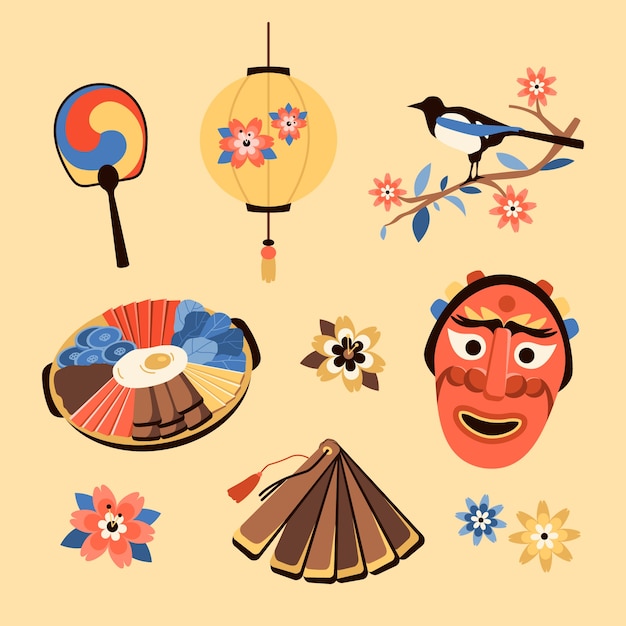 Free vector hand drawn  korean traditional element collection