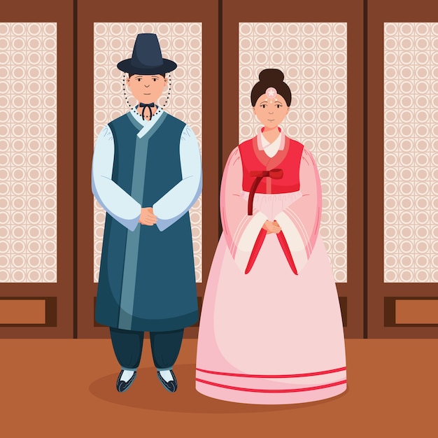 Illustrazione di matrimonio coreano disegnato a mano