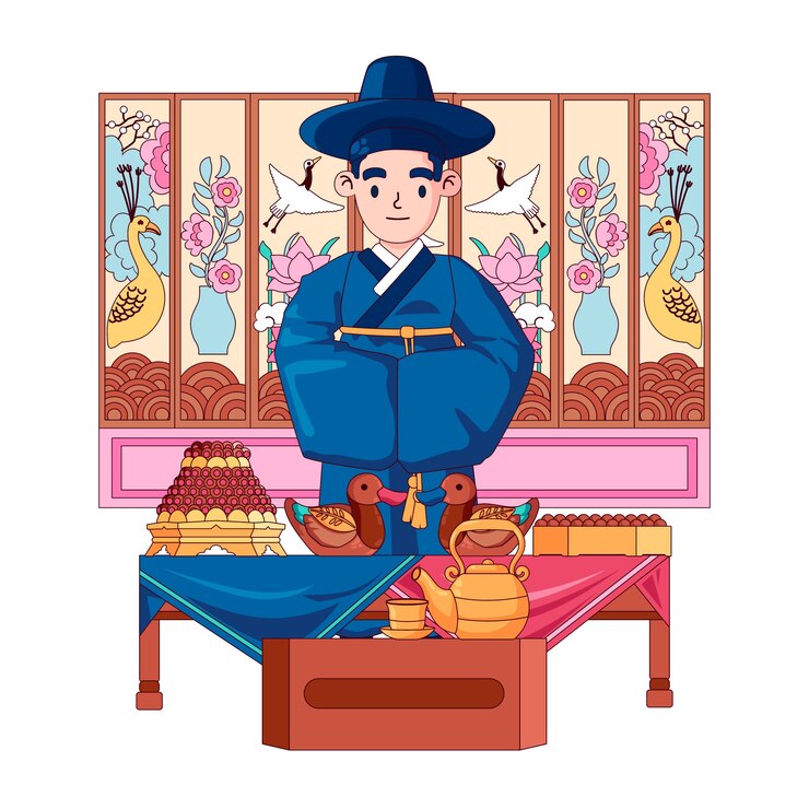 無料Vector 手描きの韓国の結婚式のイラスト