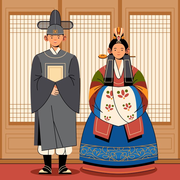손으로 그린 한국 결혼식 그림