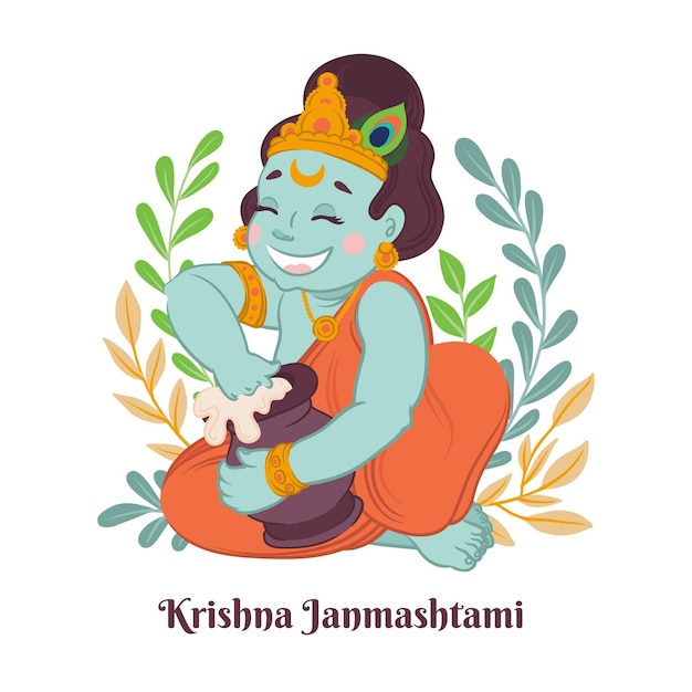 Illustrazione disegnata a mano di krishna janmashtami Vettore gratuito