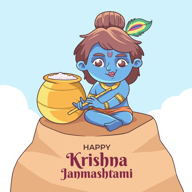 Hand drawn krishna janmashtami illustration