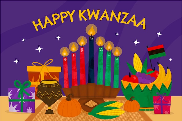 무료 벡터 손으로 그린 kwanzaa 배경