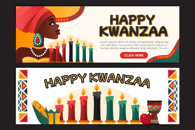 Hand drawn kwanzaa horizontal banner set