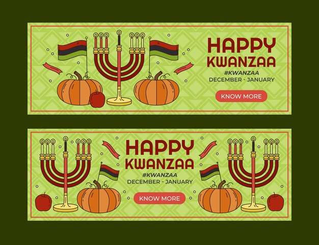 Hand drawn kwanzaa horizontal banner set