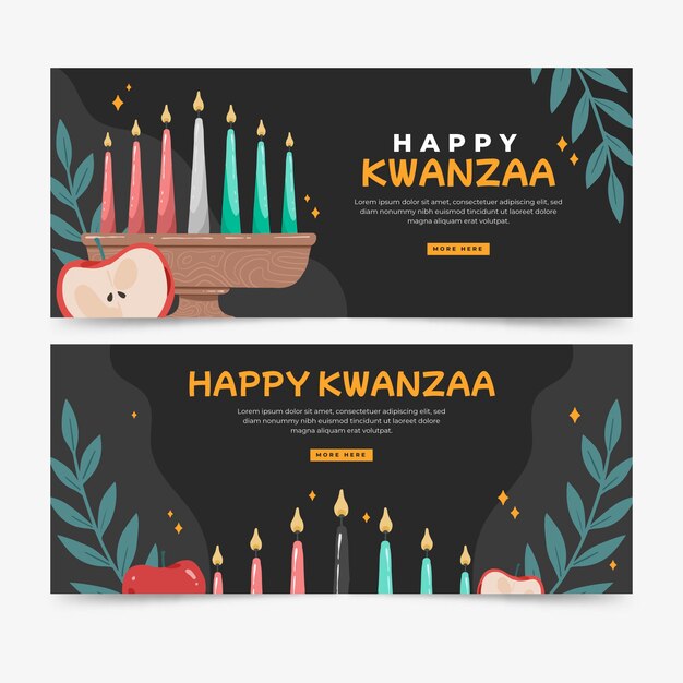 손으로 그린 kwanzaa 가로 배너 세트