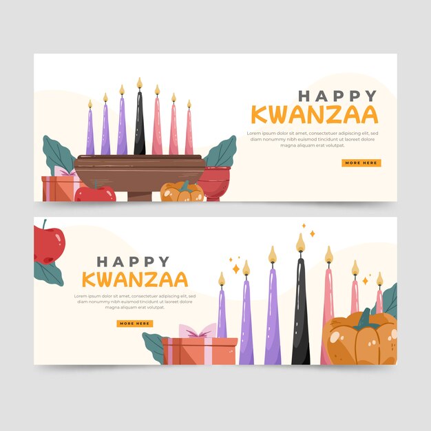 손으로 그린 kwanzaa 가로 배너 세트