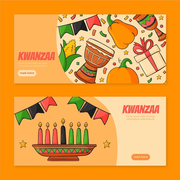 Hand drawn kwanzaa horizontal banners set