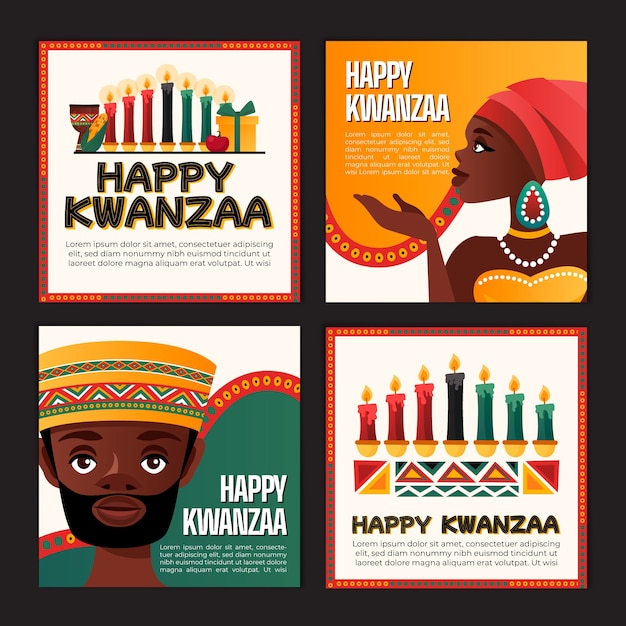 Vettore gratuito collezione di post di instagram kwanzaa disegnata a mano