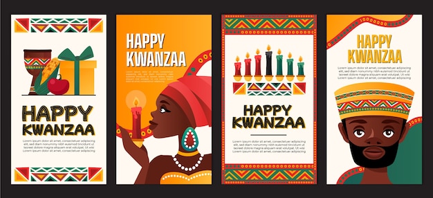 Collezione di storie di instagram kwanzaa disegnata a mano