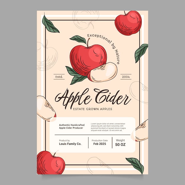 Free vector hand drawn label template for apple cider drink