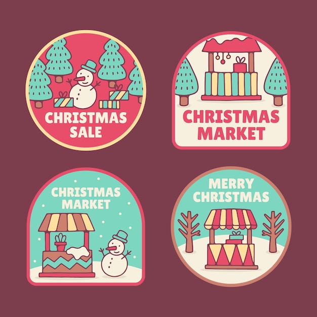 Free vector hand drawn labels collection for christmas market