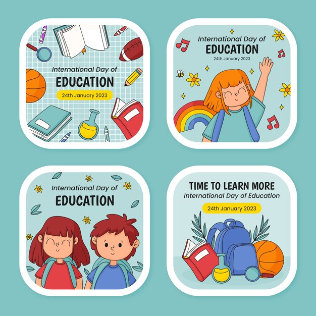 hand drawn labels collection for international day of education