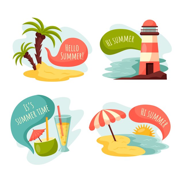 Free vector hand drawn labels collection for summer season