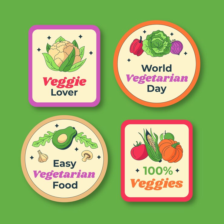 मुफ़्त वेक्टर hand drawn labels collection for world vegetarian day celebration