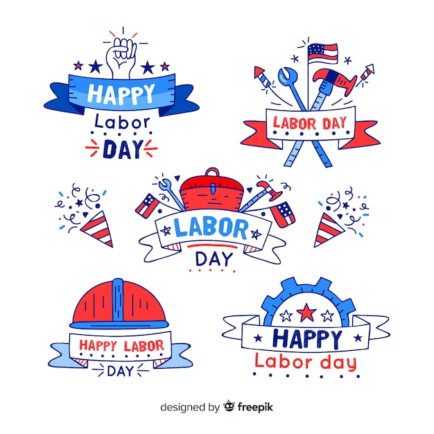 Free vector hand drawn labor day badge collection