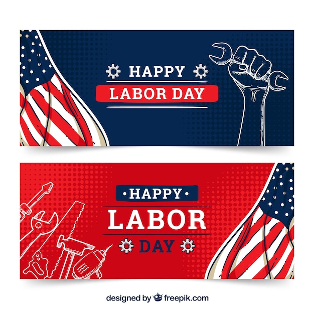 Free vector hand drawn labor day banners