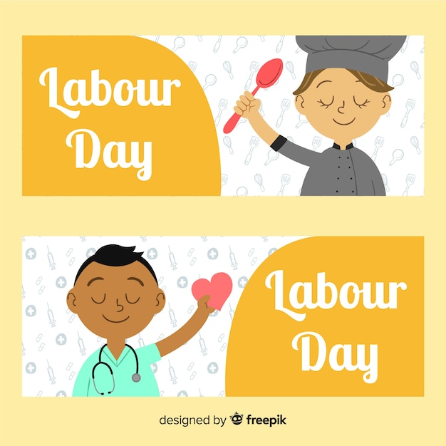 Hand drawn labor day banners