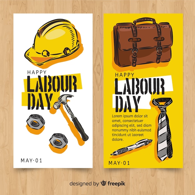 Hand drawn labor day banners