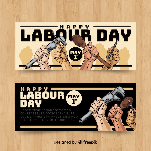 Hand drawn labor day banners