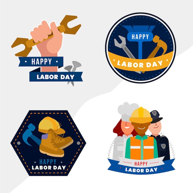 Hand drawn labor day label pack