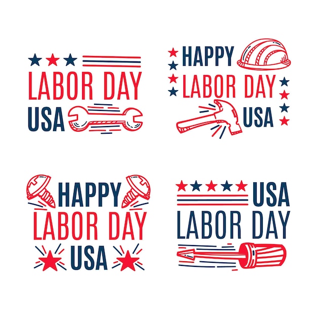 Hand drawn labor day labels collection