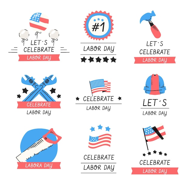 Hand drawn labor day labels collection