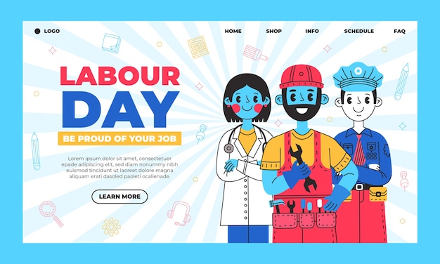 Free vector hand drawn labor day landing page template