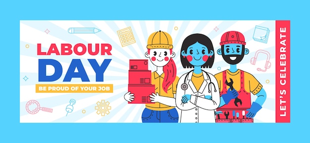 Hand drawn labor day social media cover template