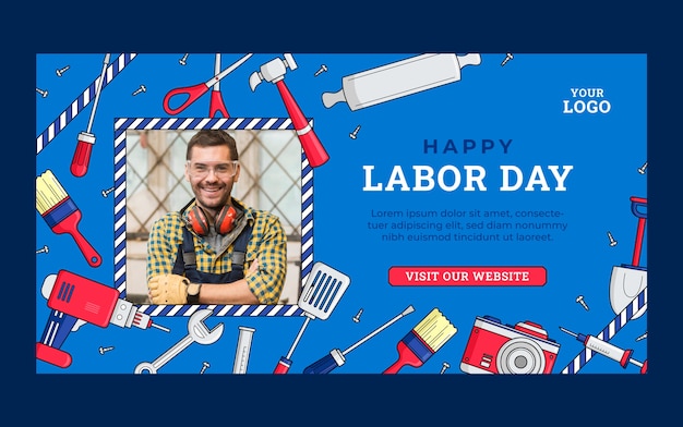 Hand drawn labor day social media post template