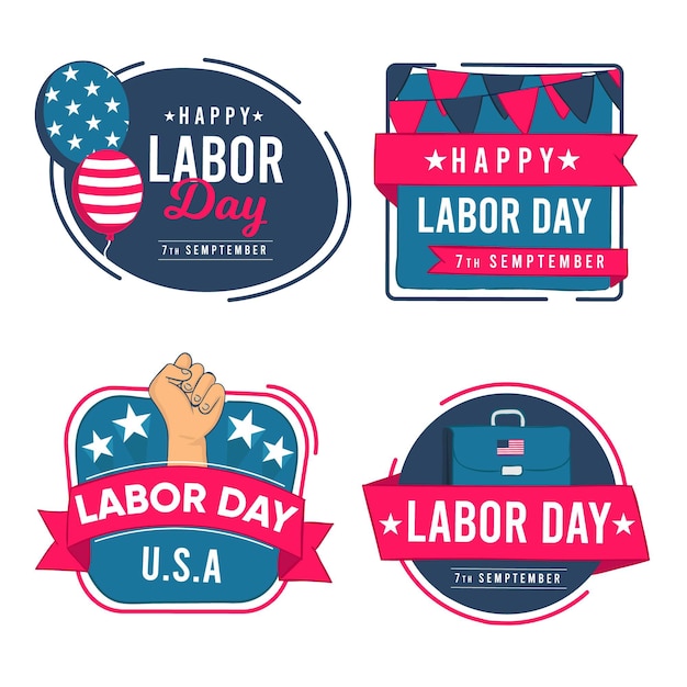 Free vector hand drawn labor day usa label collection