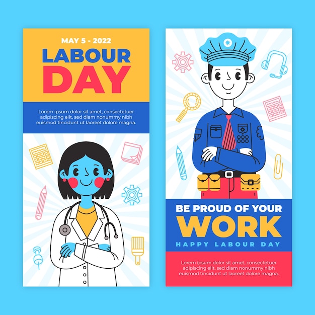 Hand drawn labor day vertical banners pack