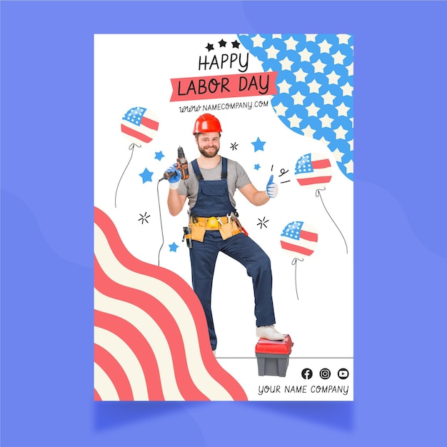 Hand drawn labor day vertical sale flyer template with photo