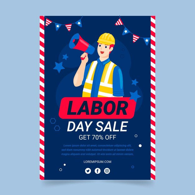 Free vector hand drawn labor day vertical sale flyer template