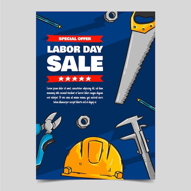 Hand drawn labor day vertical sale poster template