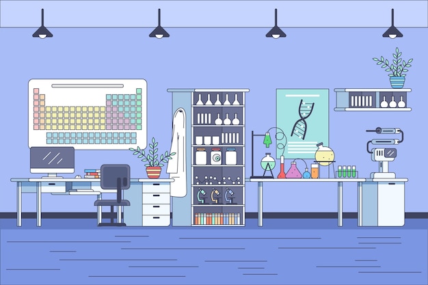 Бесплатное векторное изображение Нарисованная рукой иллюстрация комнаты лаборатории