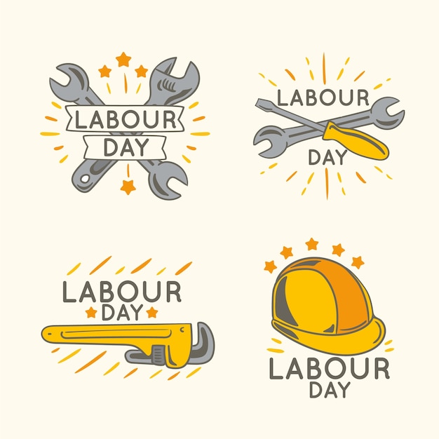 Hand drawn labour day badge collection
