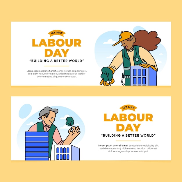 Hand drawn labour day banners set
