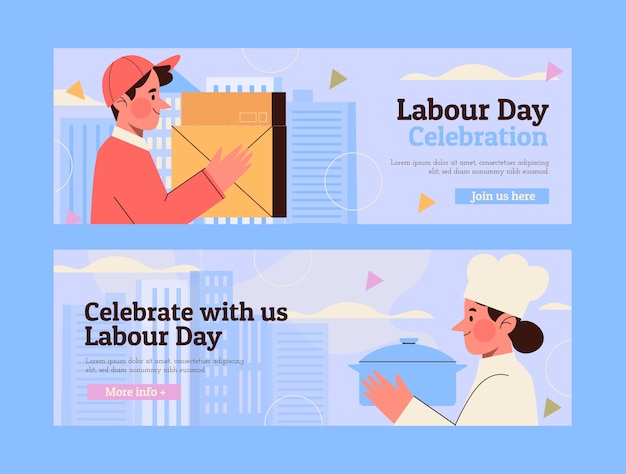 Free vector hand drawn labour day horizontal banners pack