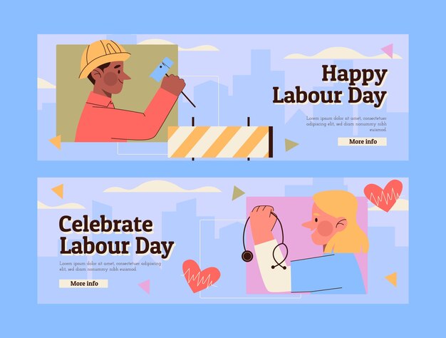 Hand drawn labour day horizontal banners pack