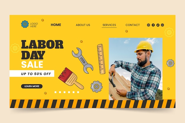 Hand drawn labour day landing page template