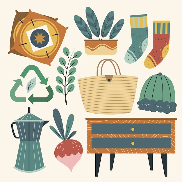 Free vector hand drawn lagom element collection