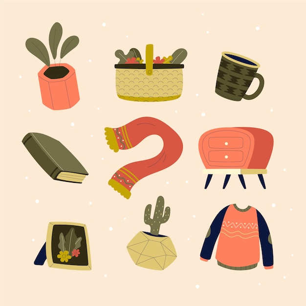 Free vector hand drawn lagom element collection