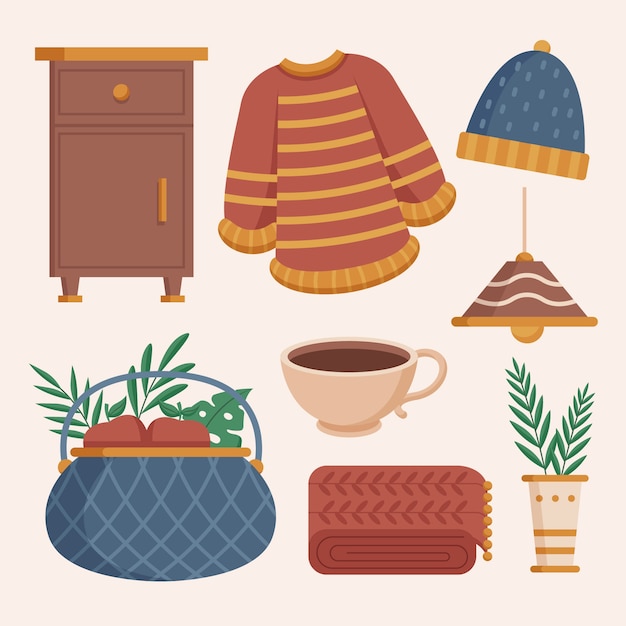 Free vector hand drawn lagom element collection