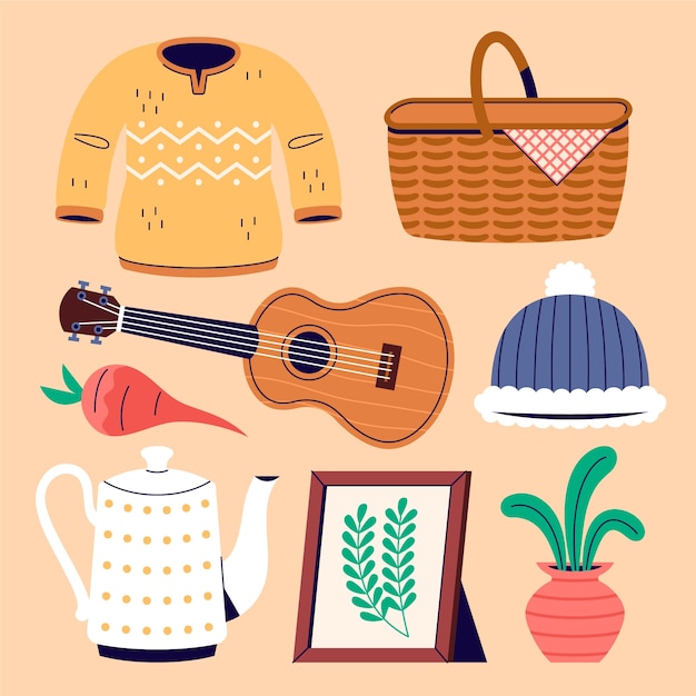 Free vector hand drawn lagom element collection