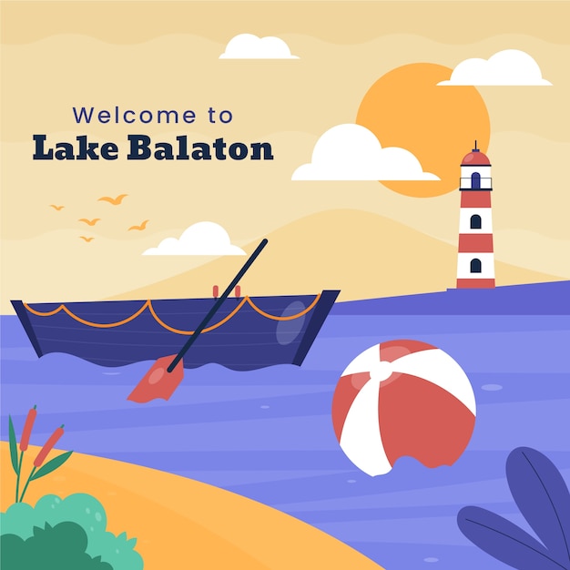 Нарисованная рукой иллюстрация озера балатон