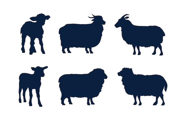 Hand drawn lamb silhouette set